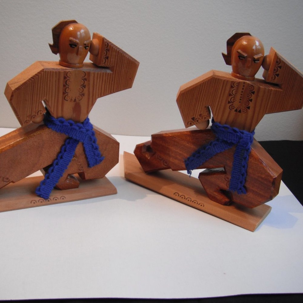 Vintage UKRAINIAN Man Figurine Dancing Wood Folk USSR Lot of 2